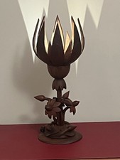 Restored Vintage Buddha Lotus Wooden Lamp   Hand Carved Flower Design   Japanl