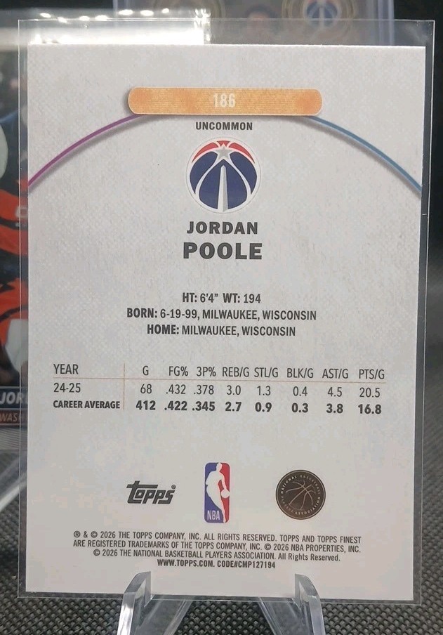 2025-26 TOPPS CHROME 1/1 SUPERFRACTOR AUTO CHROMOGRAPHS JORDAN POOLE NBA + READ view 10