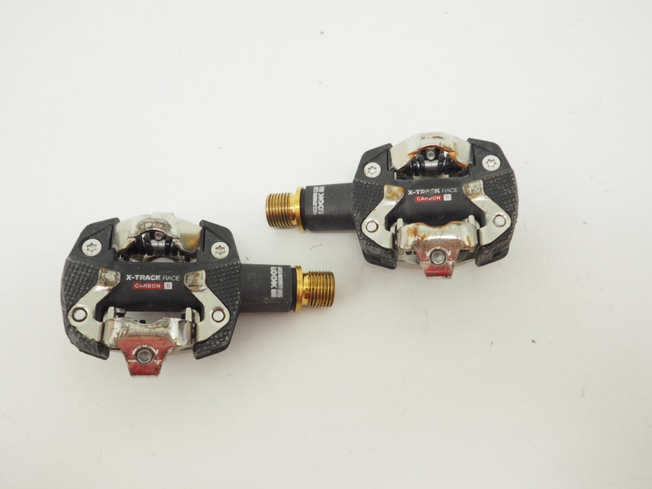 LOOK X-Track Race Carbon Ti Mountain Bike Pedals Black/Gold w/o Cleats *Good*