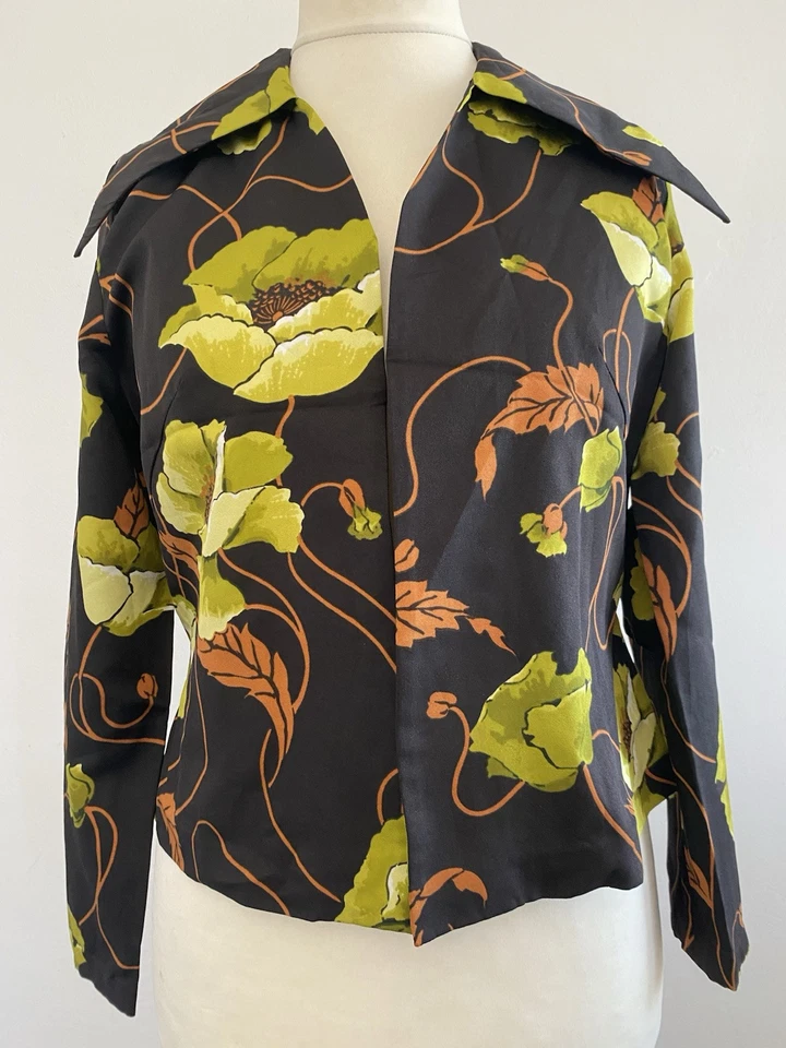 Vintage 1970s Dagger Collar Jacket Retro Floral Poppy Pattern Long Sleeve Top 14 - Image 3 of 4
