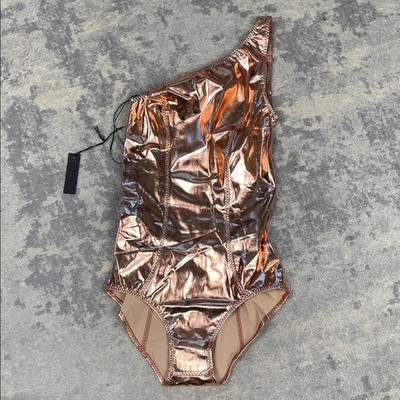 NWT Lisa Marie Fernandez Arden One shoulder Metallic Stretch PVC