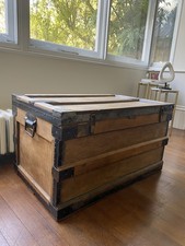 Antique Wooden Trunk Box Tool Chest Vintage Wood Storage