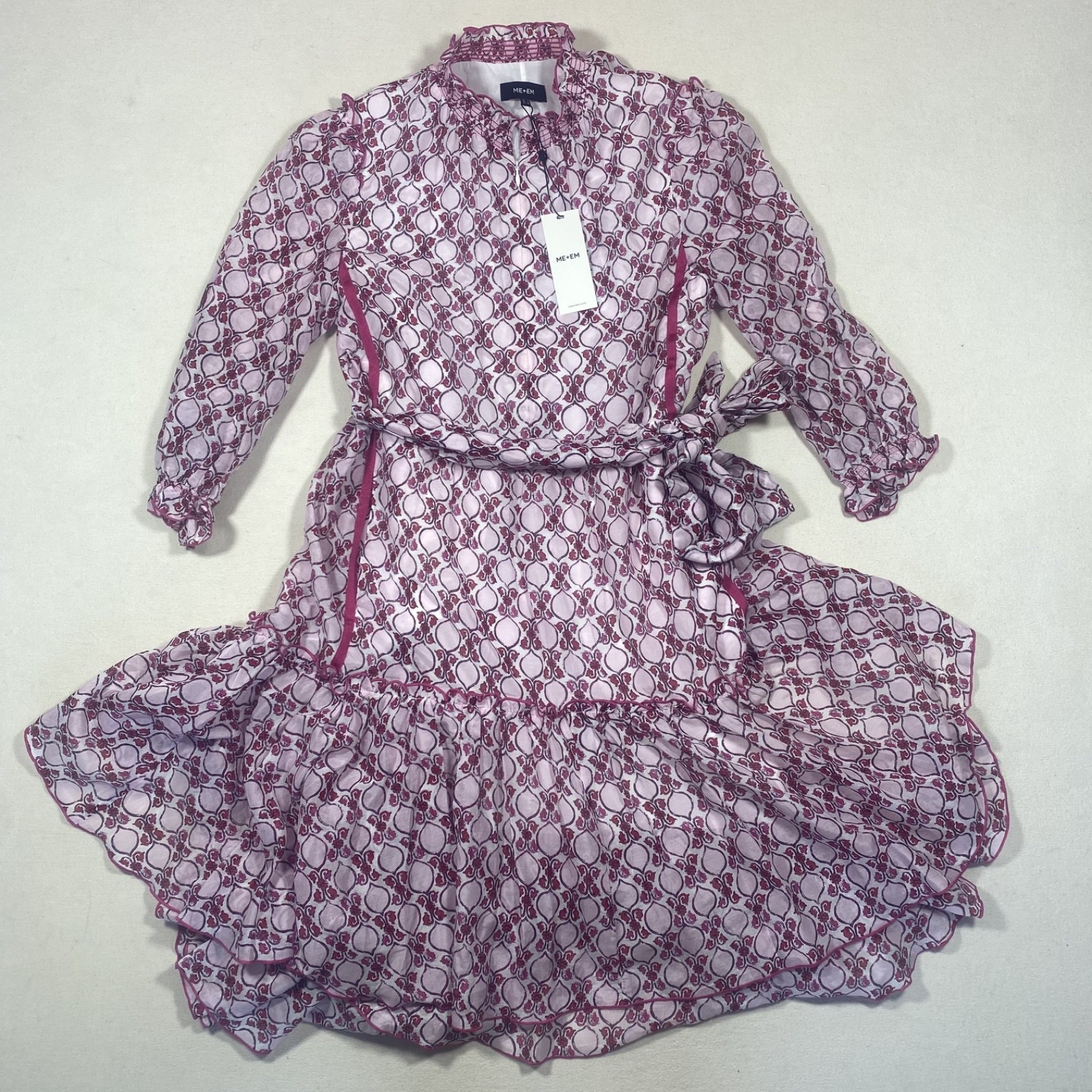 ME+EM Summer Brocade Silk Cotton Swing Dress Belt Pink UK8 US4 EU36 NWT