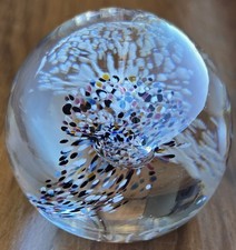 Art Glass Paperweight, Features a clear Glass Sphere w/Vibrant Swirling Design