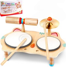 Kids Drum Set 6-in-1 Wooden Musical Instruments Toddlers 1 3 Montessori Baby