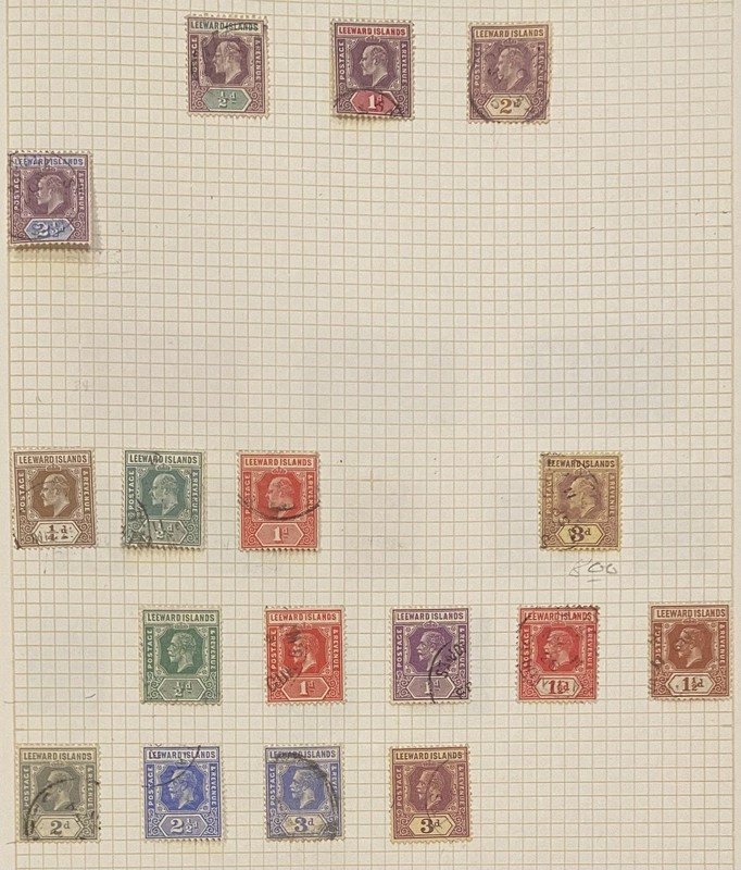 Leeward Islands Stamps One Sheet Of Old Stamps 17 Different Mh