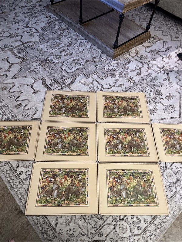 SET OF 8 VTG 12x16" Pimpernel Rabbit Cork Placemats Easter Bunny Made in England