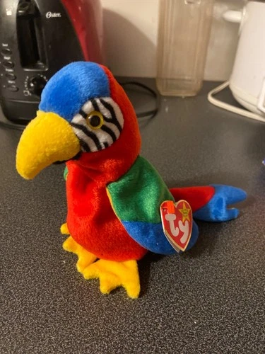 Vintage TY Original Beanie Baby "JABBER"  Stuffed Animal Toy 1998 Parrot Plush