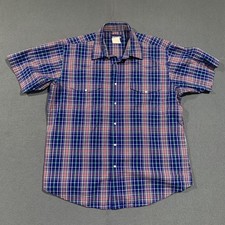 Wrangler Mens XL Blue Plaid Short Sleeve Pearl Snap Western Shirt Yellowstone