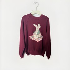 Vintage Bunny Applique Sweatshirt Patchwork Sue Jerzees USA Made XL