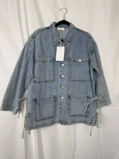 NWT Wisteria Lane Denim Utility Jacket Size S 100% Cotton Side Tie Oversized
