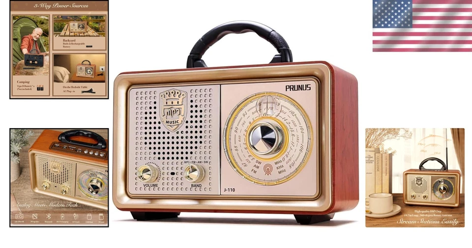 Classic D-Cell Battery & AC Powered Vintage Radio with Bluetooth - Ideal Gifts - Image 2 of 4
