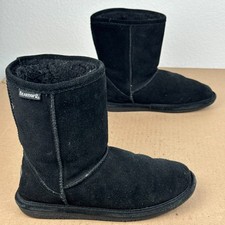 BEARPAW Youth Size 3 Black Suede Boots Classic Winter Shearling Style Girls Boys