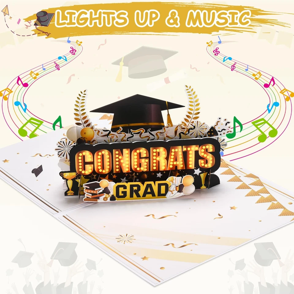 Tarjetas de graduación, tarjeta de felicitación emergente grado 2025 con luces y música... Foto 2 de 4