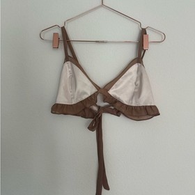 Y2k satin For love & lemons skivvies lingerie dainty bra top blush and brown S