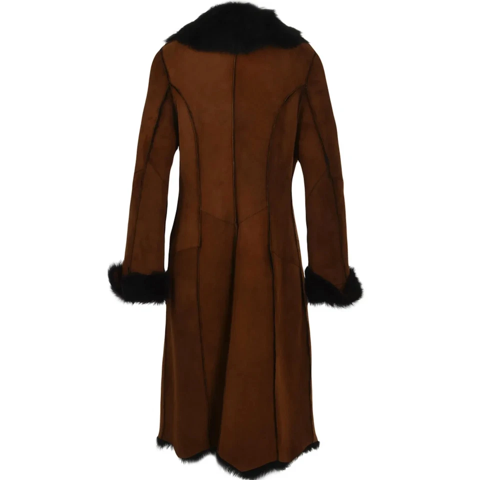 Women's Long Haired Shearling Coat in Genuine Soft Suede Leather/ Handmade Full - Image 2 of 4