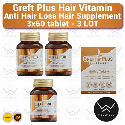 Greft Plus Hair Vitamins for Hair Loss   3 x 60 Tablets (3-Month Supply)