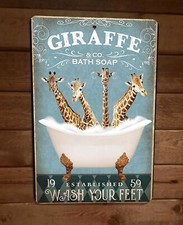 Giraffe Bath Soap 8x12 Metal Wall Sign Animal Poster