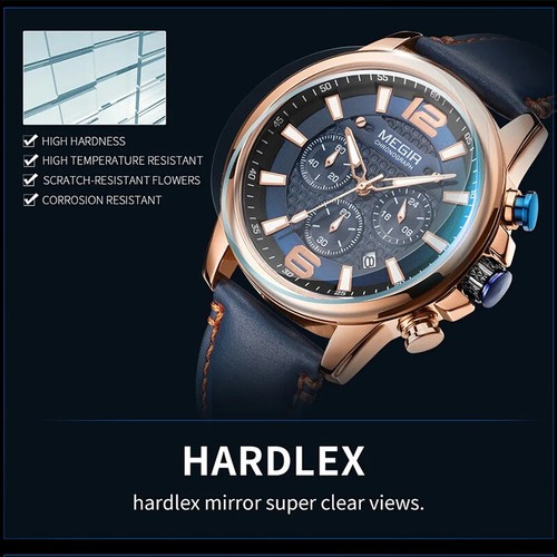 Men Watch Quartz Watche Chronograph Waterproof Leather Date Luminous Wristwatch - Picture 2 of 17