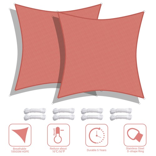 2 Pack 16x16 Ft 97% UV Block Square Sun Shade Sail Canopy Outdoor Backyard Pool - 第 6/12 張圖片