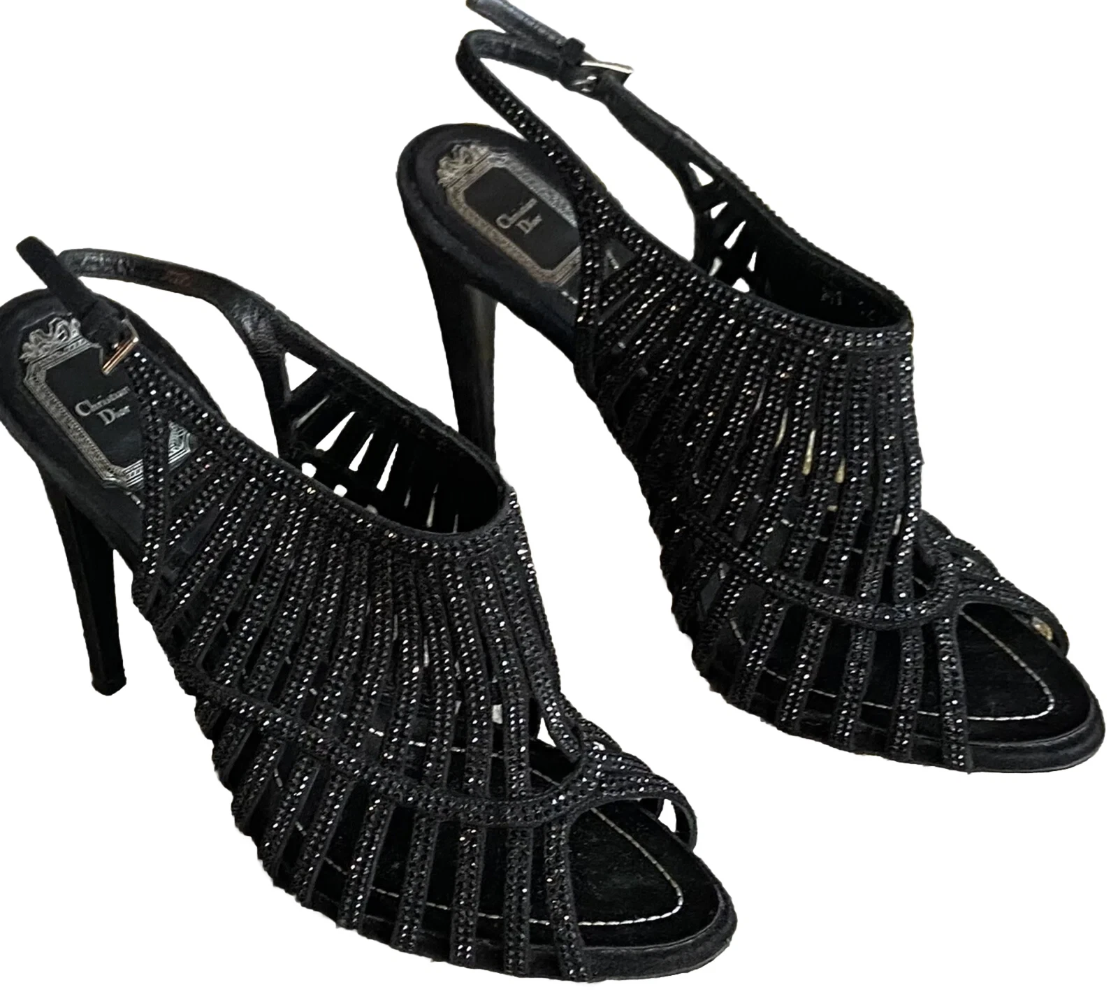 CHRISTIAN DIOR �️Sandales en daim clouté cage à lanières strass 41EU/11US