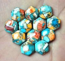  WHOLESALE SPINY OYSTER COPPER TURQUOISE CABOCHON HEXAGON SHAPE LOOSE GEMSTONE