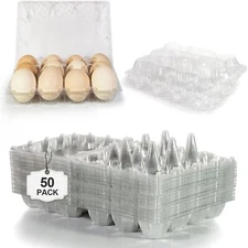 50 Pack Empty Plastic Egg Cartons for 12 Eggs Reusable Tray for Farm Fridge