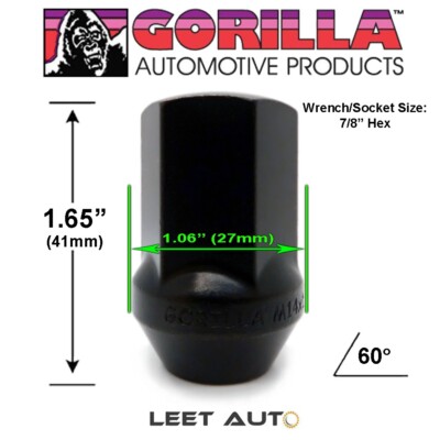 20pc.) Gorilla Lug Nuts, Factory Style, 14mm x 1.50, Black, 7/8