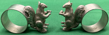 2 Pcs  Reed & Barton Pewter 2⅛" Tall Standing Squirrel w/ Nut  Napkin Ring P16S