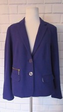 Chico's Blazer Sz 1 M/8 Purple Long Sleeve Career Jacket Gold Detail Collar
