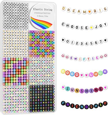 Redtwo 1600 Pcs Letter Beads Kit, 6 Styles of Colorful Alphabet 1600 pcs 