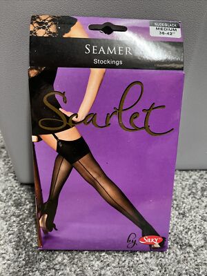 Silky Scarlet Nude/Black Seamer Stockings Size Medium
