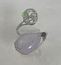 Handmade Sterling Silver .925 Wire Wrap Amethyst Garnet Adjustable Ring Sz 9