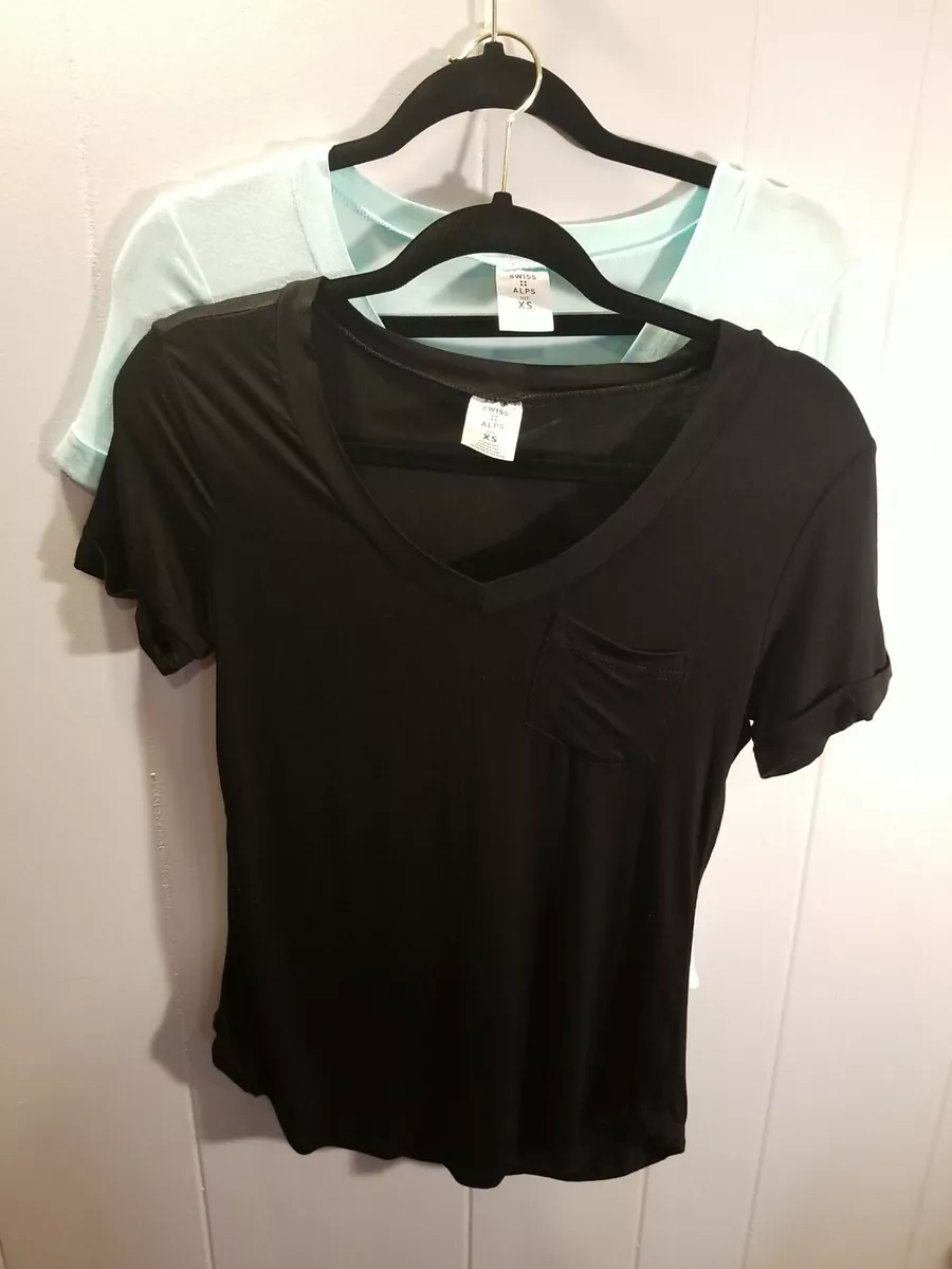 Swiss Alps Women s 2pc Active Wear Vneck SS Tshirts Black Seafoam Size XSmall