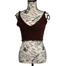 Fashion Nova Brown Fuzzy Crop Top Womens Boho Lounge Casual Preppy L
