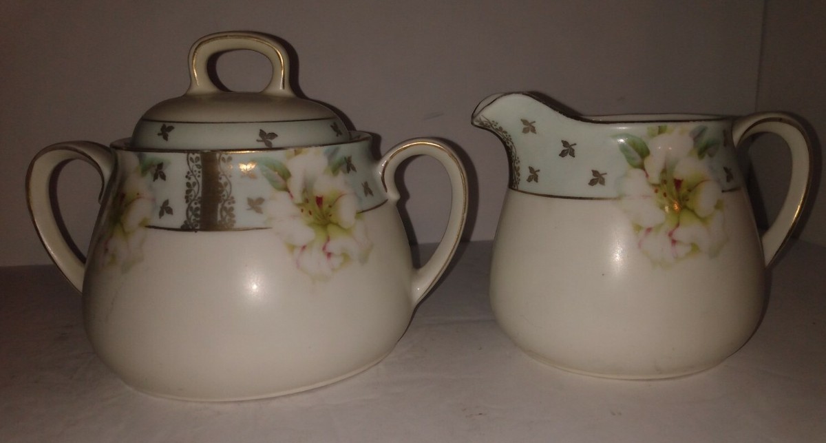 P.V. Vessra Hand-painted Porcelain Sugar & Creamer Germany Gold  display picture 1