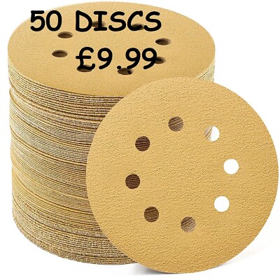 5 Zoll 5'' 40 - 800 Körnung Haken & Schleife Schleifer Pads GOLD Schleifpapier AB £9,99