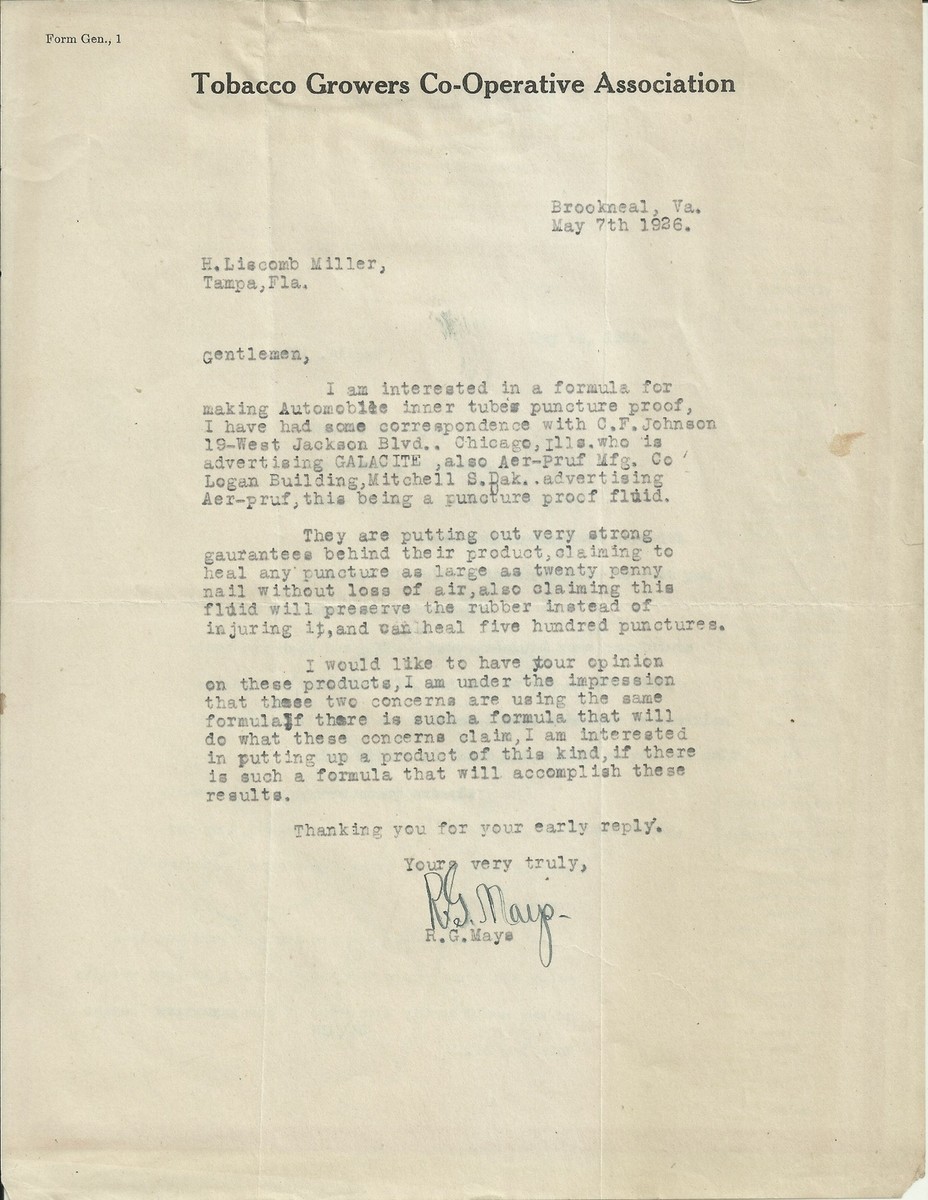 OLD VINTAGE TOBACCO GROWERS CO-OPERATIVE ASSOCIATION 1926 LETTER LETTERHEAD