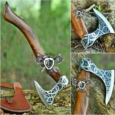 Viking Handmade Carbon Steel Axe Rosewood Handle With Leather Sheath Best Xmas G