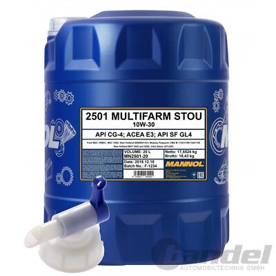 20 LITER MANNOL HYDRAULIKÖL + HAHN MULTIFARM STOU 10W-30 MS16009 API SF GL4