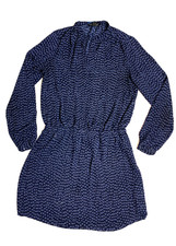 Hilary Radley Navy Shirt Dress Lined Button Elastic Waist Long Sleeve Size XS