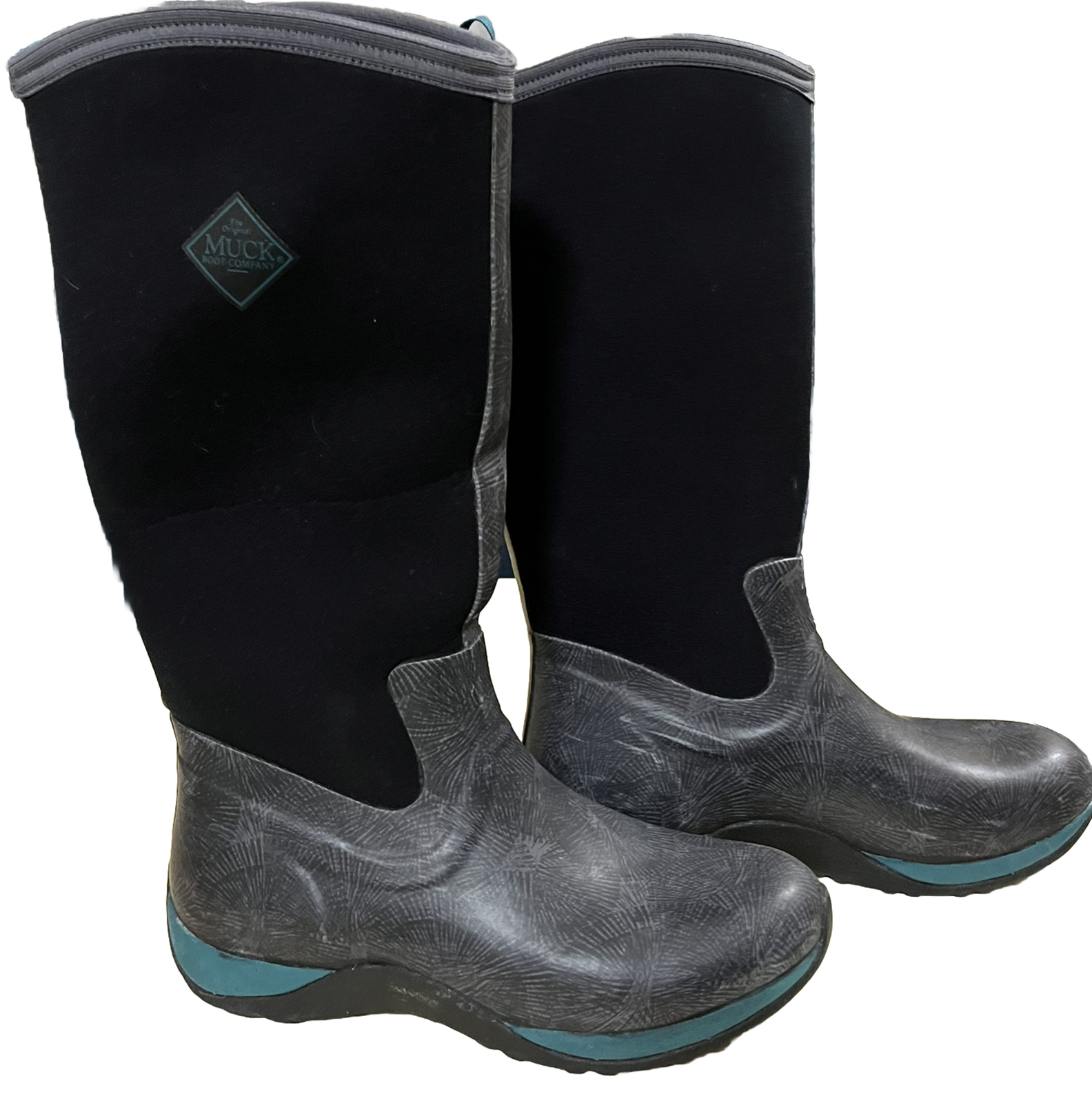 Original Muck Boot Company Tall Neoprene Black Blue Rubber Mud Chore Women 11