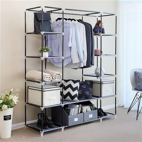 Portable Fabric Wardrobe Rack Canvas Closet Clothes Hanging Rail Shelf Storage - Picture 30 of 60