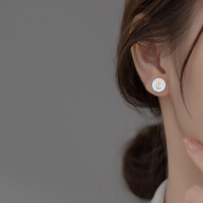 1 Pair Woman Fashion Real s925 Sterling Silver Enamel Tulip Round Earring Stud 
