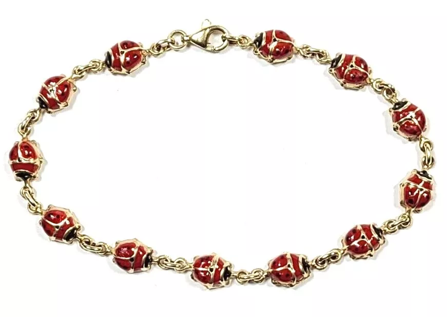 10k Yellow Gold Ladybug Bracelet with Red and Black Enamel 7