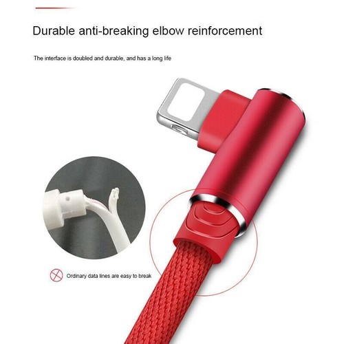 Braided Fast USB Cable Heavy Duty Charging Sync Charger iPhone 90 degree angle - Picture 8 of 13