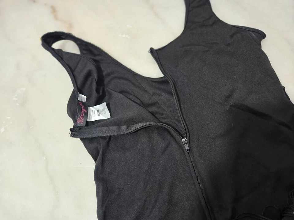 Vestido Dreamgirl Negro Flecos Aleta Talla Pequeña Años 20 Lentejuelas Estilo Gatsby Foto 3 de 4