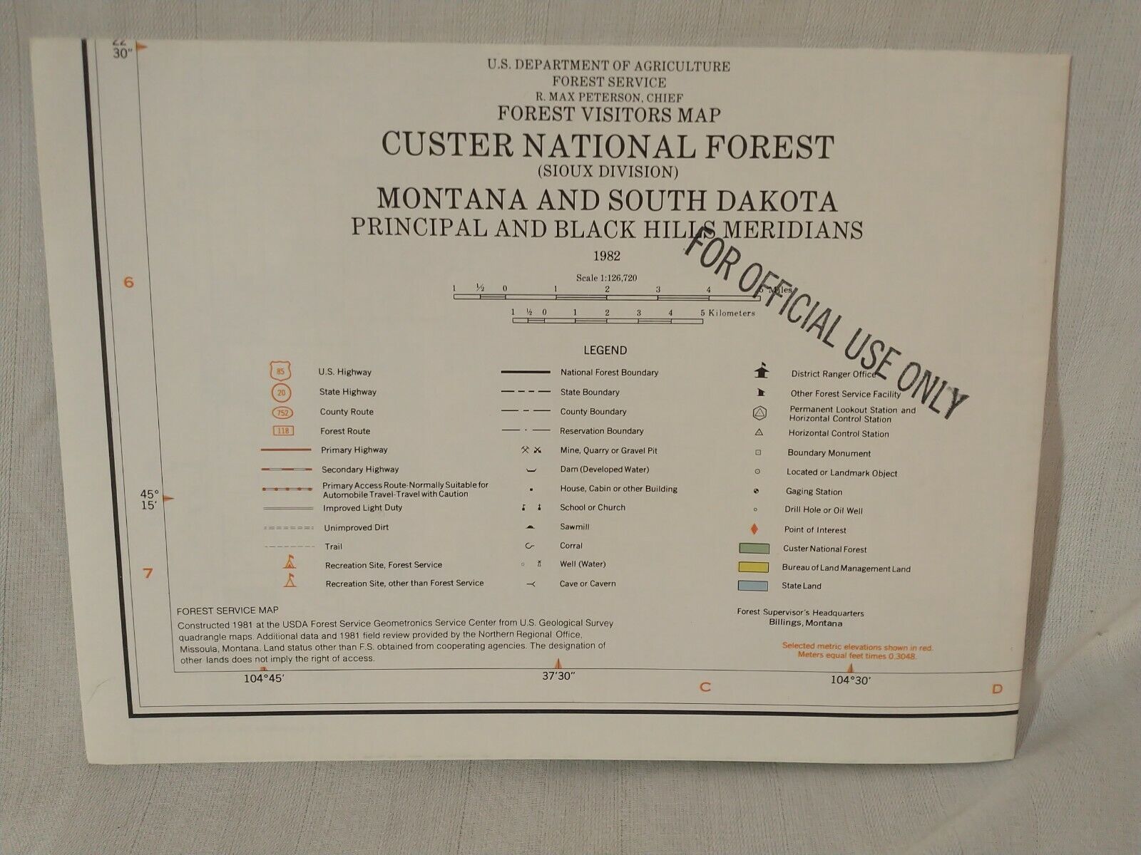 USDA Forest Service Topographical Map CUSTER NATIONAL FOREST Montana 1982 VTG