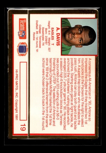 1991 Action Packed Rookies #19 Antone Davis RC (EX)(FTB) - Picture 2 of 2