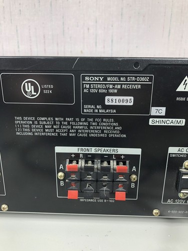 Sony STR-D360Z Audio/Video Control Center FM Stereo/AM Receiver Dolby NO REMOTE - Picture 12 of 18